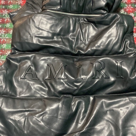 Amiri Men's Down Leather Vest Black - Picture 10 of 12